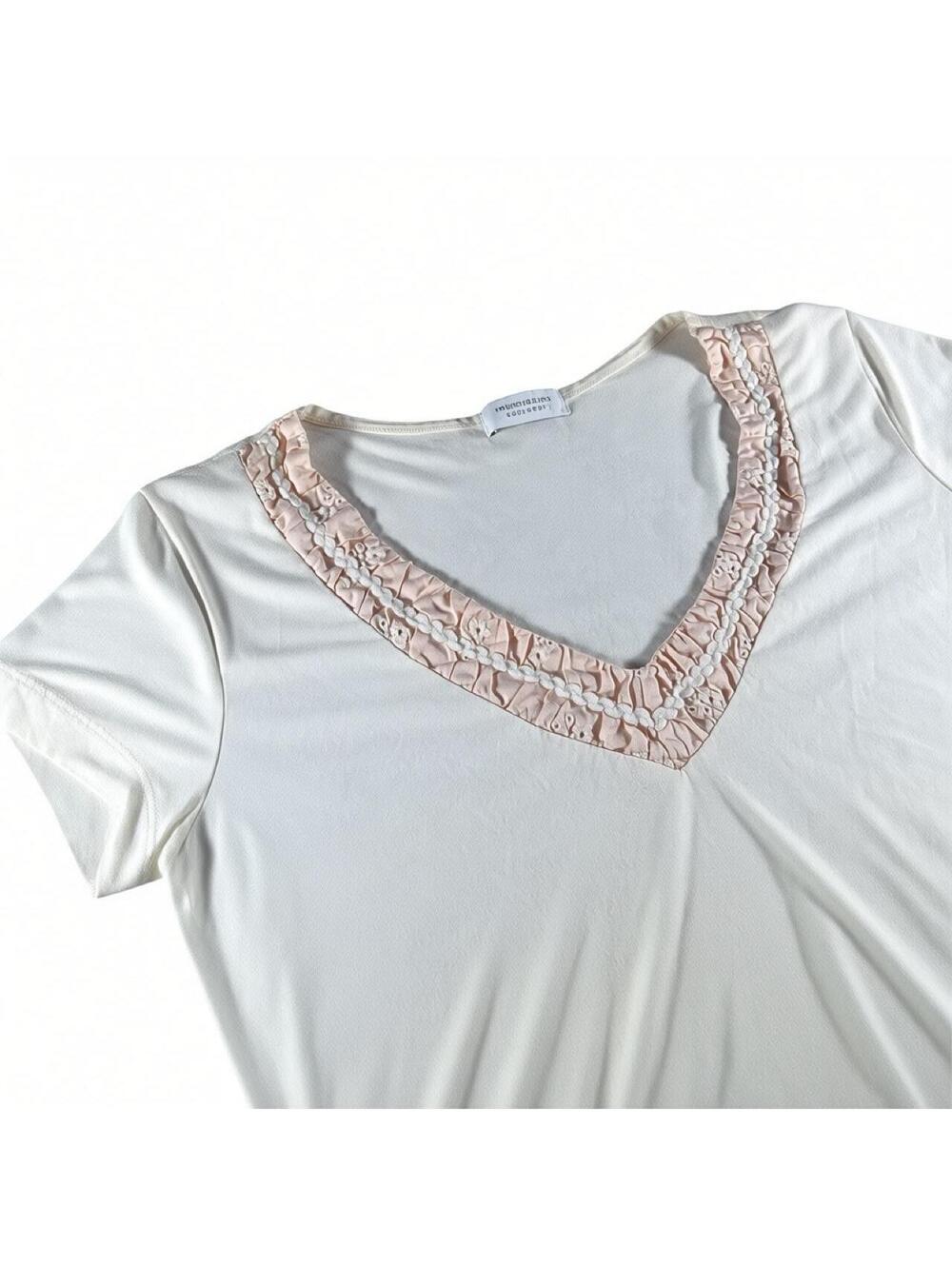 Ivory Pink Ruffle V Neck Top - Picture 2 of 6